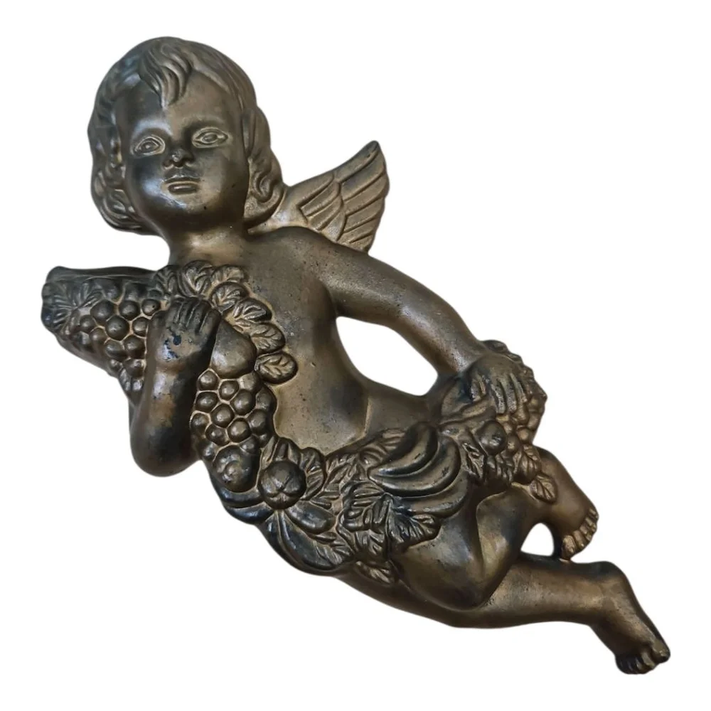 HF Vintage Gold Tone Cherub Angels 3D Wall Decor 2 Piece Plastic MCM